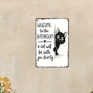 Welcome to the Bathroom Black Cat Wall Sign - Charming Home Décor